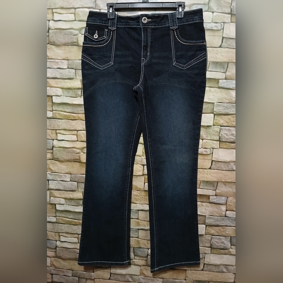 Cato Bootcut Jeans Size 16 Embroidered Back Flap Pockets Dark Wash Casual - Picture 1 of 6
